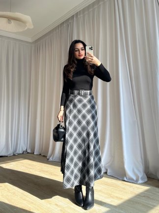 LUNA Desenli Midi Etek 8688 - Gri - 2