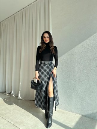 LUNA Desenli Midi Etek 8688 - Gri - 3