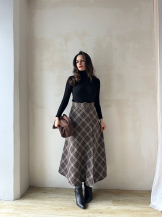 LUNA Desenli Midi Etek 8688 - Kahverengi - 2