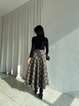 LUNA Desenli Midi Etek 8688 - Kahverengi - 4