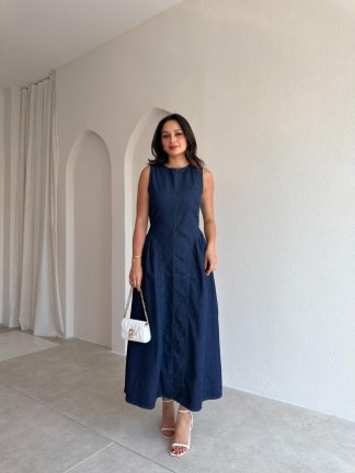 LUNETTE Denim Midi Elbise 5656 - Lacivert - 1