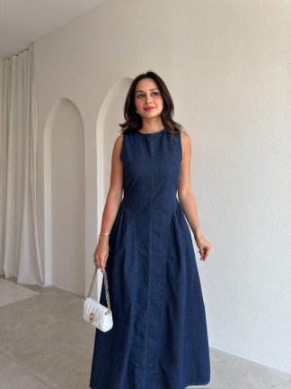 LUNETTE Denim Midi Elbise 5656 - Lacivert - 2