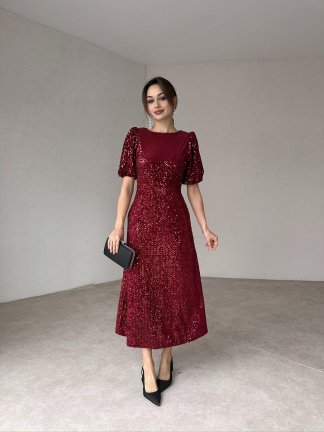 LUTHER Midi Elbise 6438 - Bordo - 3