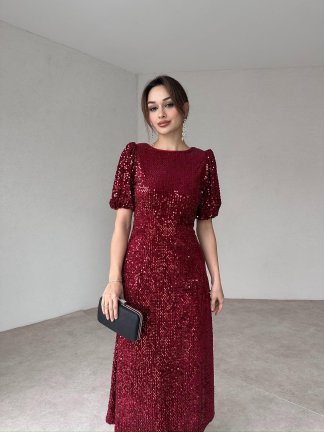 LUTHER Midi Elbise 6438 - Bordo - 1