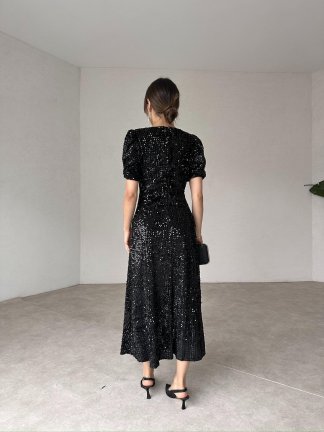 LUTHER Midi Elbise 6438 - Siyah - 4