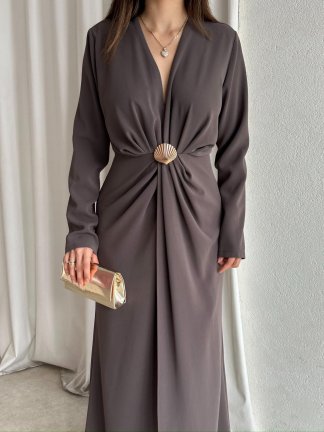 LUXE Maxi Elbise 8588 - Haki - 3