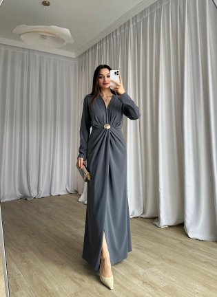 LUXE Maxi Elbise 8588 - Gri - 3
