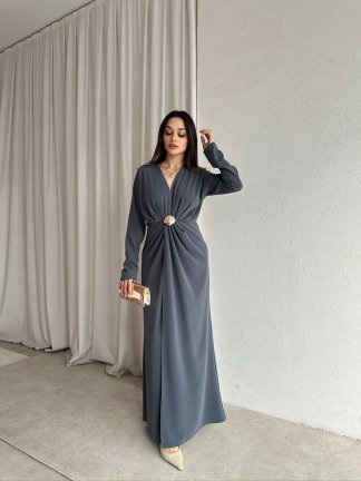 LUXE Maxi Elbise 8588 - Gri 