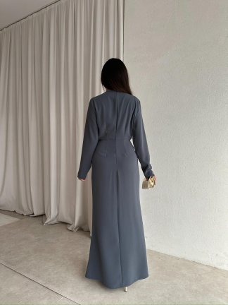 LUXE Maxi Elbise 8588 - Gri - 4