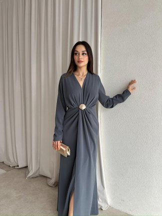 LUXE Maxi Elbise 8588 - Gri - 2