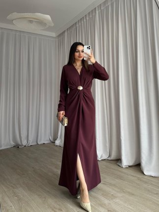 LUXE Maxi Elbise 8588 - Bordo - 3