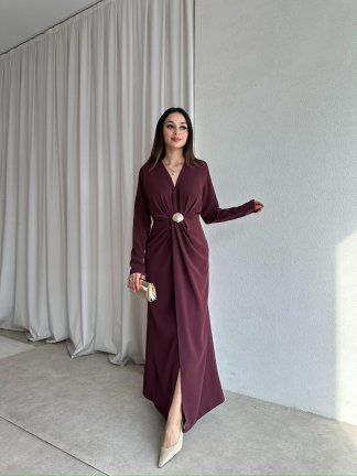 LUXE Maxi Elbise 8588 - Bordo - 2
