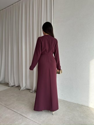 LUXE Maxi Elbise 8588 - Bordo - 4