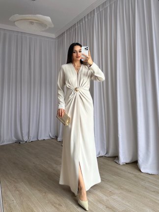 LUXE Maxi Elbise 8588 - Krem - 3
