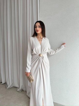 LUXE Maxi Elbise 8588 - Krem 