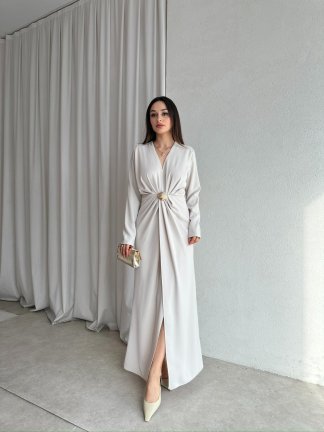LUXE Maxi Elbise 8588 - Krem - 2