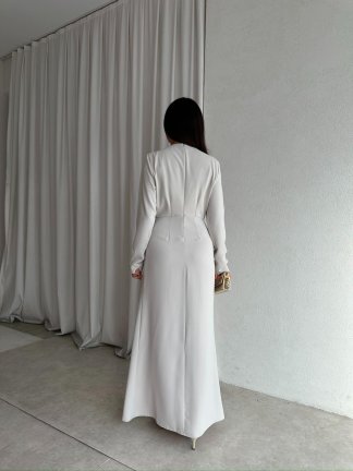 LUXE Maxi Elbise 8588 - Krem - 4
