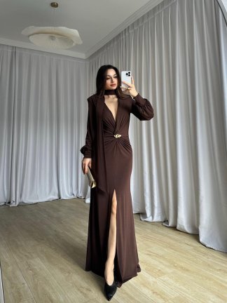 LUXORA Maxi Elbise 8243 - Acı Kahve - 1