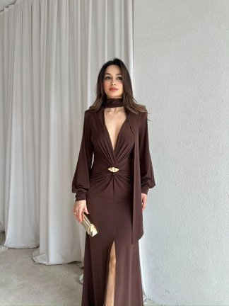 LUXORA Maxi Elbise 8243 - Acı Kahve - 3