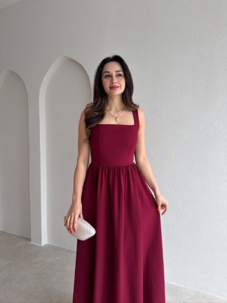 LYDİA Fiyonk Detaylı Maxi Elbise 4818 - Bordo - 2