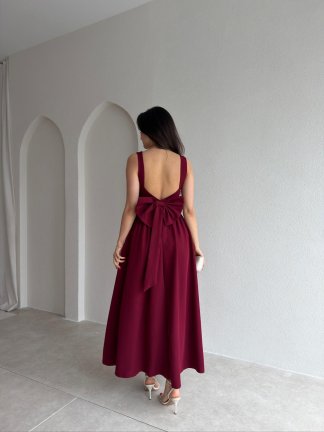 LYDİA Fiyonk Detaylı Maxi Elbise 4818 - Bordo - 3