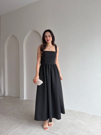 LYDİA Fiyonk Detaylı Maxi Elbise 4818 - Siyah 