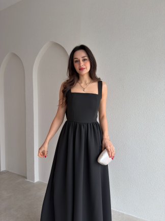 LYDİA Fiyonk Detaylı Maxi Elbise 4818 - Siyah - 2