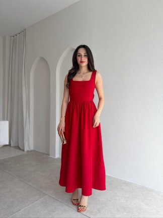 LYDİA Fiyonk Detaylı Maxi Elbise 4818 - Kırmızı - 1