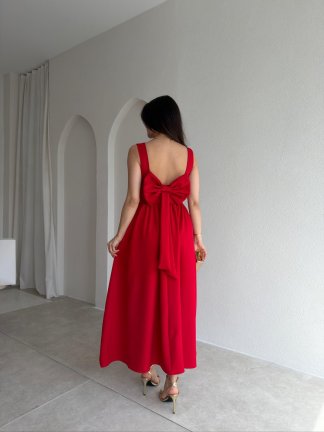 LYDİA Fiyonk Detaylı Maxi Elbise 4818 - Kırmızı - 3