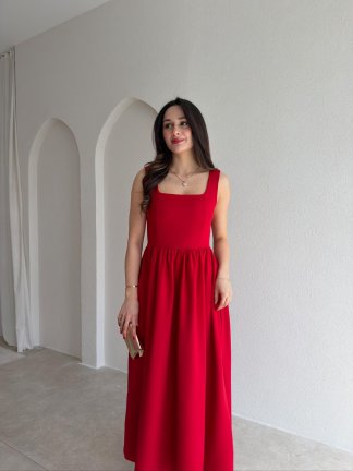 LYDİA Fiyonk Detaylı Maxi Elbise 4818 - Kırmızı - 2