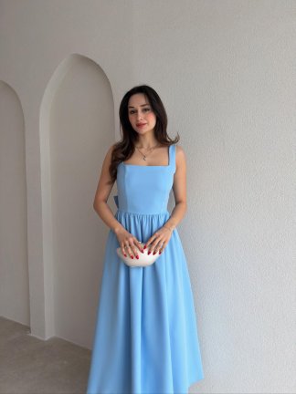 LYDİA Fiyonk Detaylı Maxi Elbise 4818 - Bebe Mavisi - 2