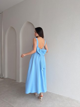 LYDİA Fiyonk Detaylı Maxi Elbise 4818 - Bebe Mavisi - 3