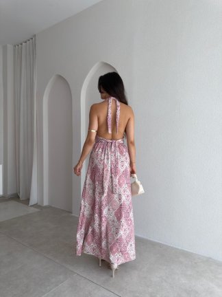 LYKİA Desenli Maxi Elbise 3053 - Pembe - 3