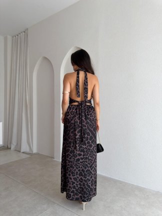 LYKİA Desenli Maxi Elbise 3053 - Siyah - 3