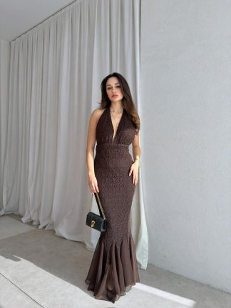  MADAM Maxi Elbise 8802 - Acı Kahve - 4