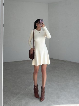 MADERNA Mini Elbise 4446 - Ekru - 3