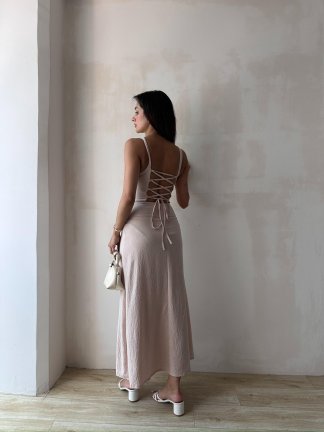 MAJORİ Midi Elbise 8871 - Vizon - 3