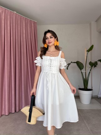 MALLORY Midi Elbise 2551 - Beyaz - 3