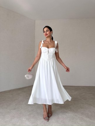 MANSELA Midi Elbise 2091 - Beyaz - 2