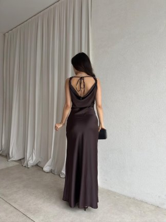 MANUA Saten Elbise 8703 - Acı Kahve - 4