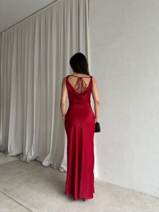 MANUA Saten Elbise 8703 - Kırmızı - 4