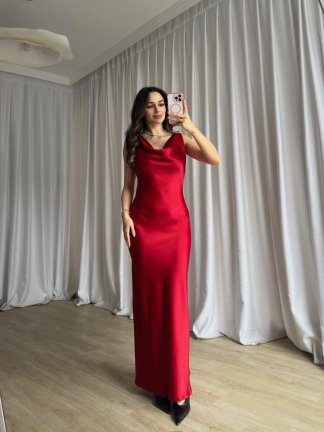 MANUA Saten Elbise 8703 - Kırmızı - 3