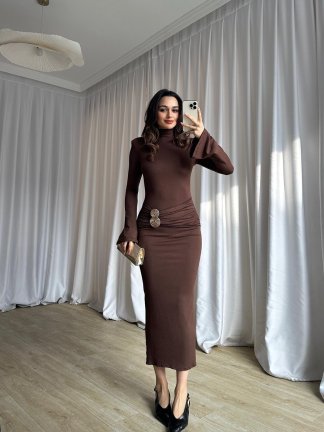  MARCUS Midi Elbise 8720 - Acı Kahve - 2