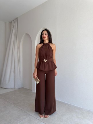 MARFA Broşlu Tulum 3767 - Acı Kahve - 1