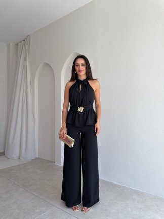 MARFA Broşlu Tulum 3767 - Siyah 