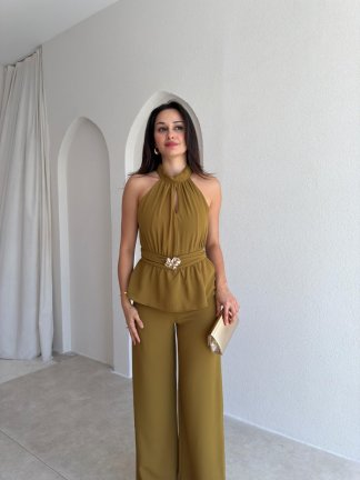 MARFA Broşlu Tulum 3767 - Yağ Yeşili - 2