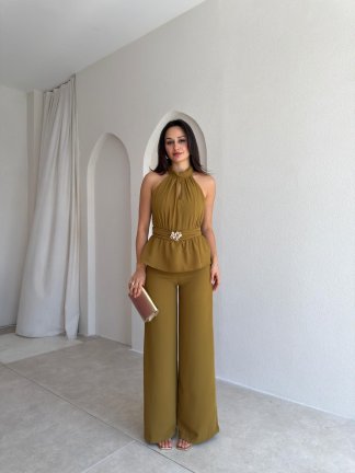 MARFA Broşlu Tulum 3767 - Yağ Yeşili 