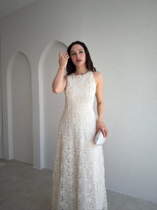 MARGAO Maxi Elbise 0987 - Krem Rengi - 2