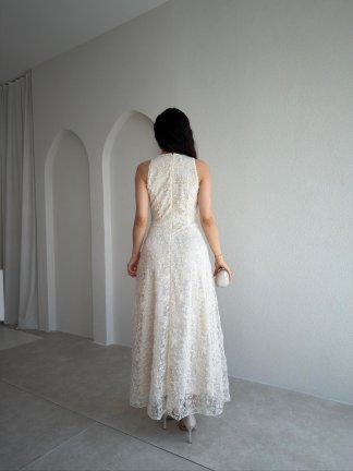MARGAO Maxi Elbise 0987 - Krem Rengi - 3