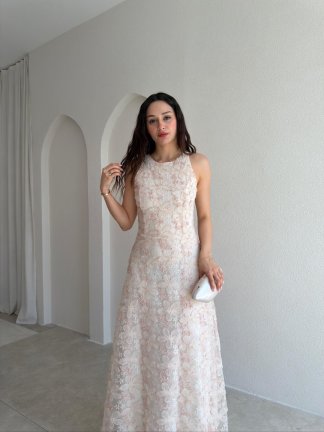 MARGAO Maxi Elbise 0987 - Pudra - 2